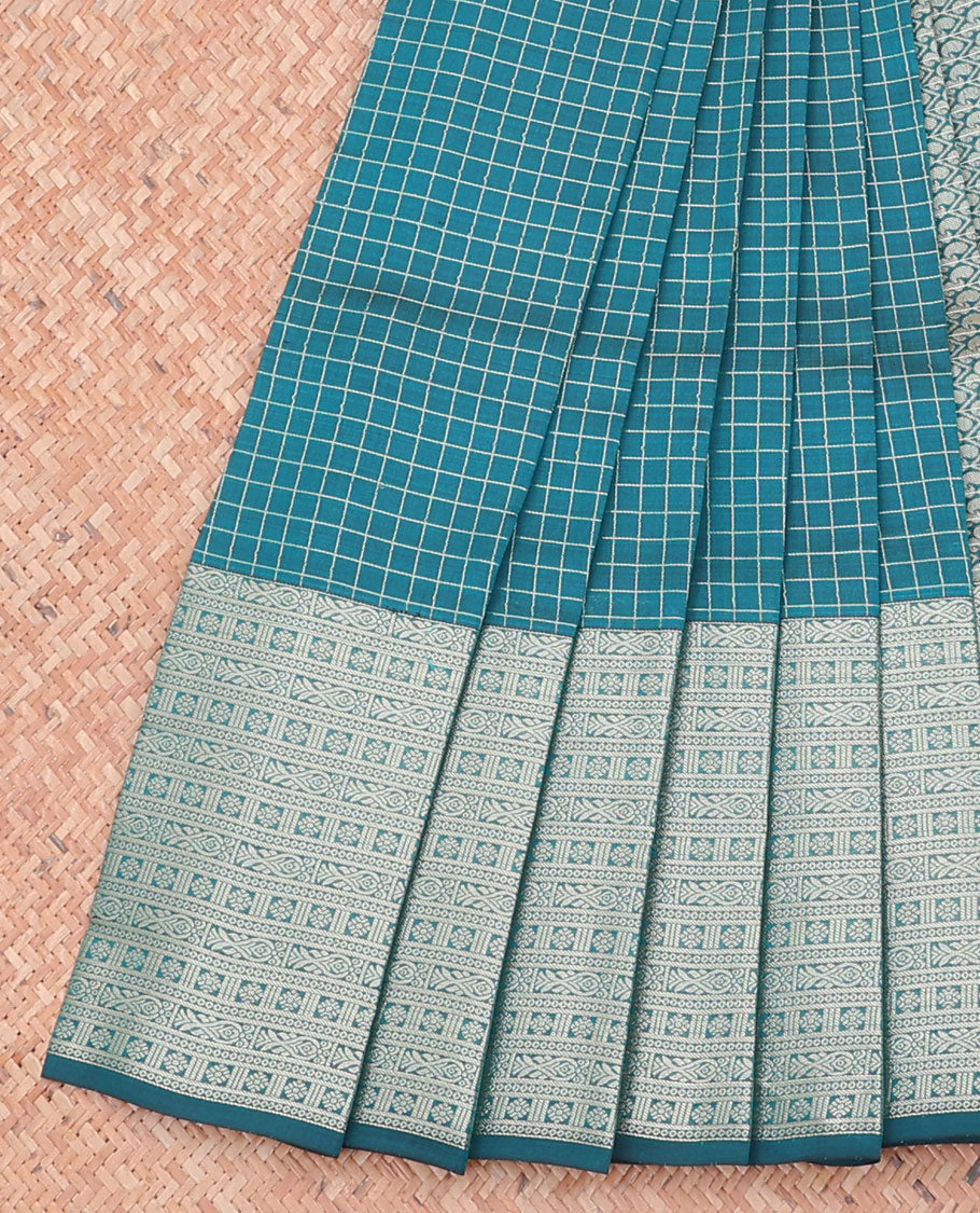 Green checked vasundhara silk mix saree, traditional motifs border & pallu of chevron & manga designs