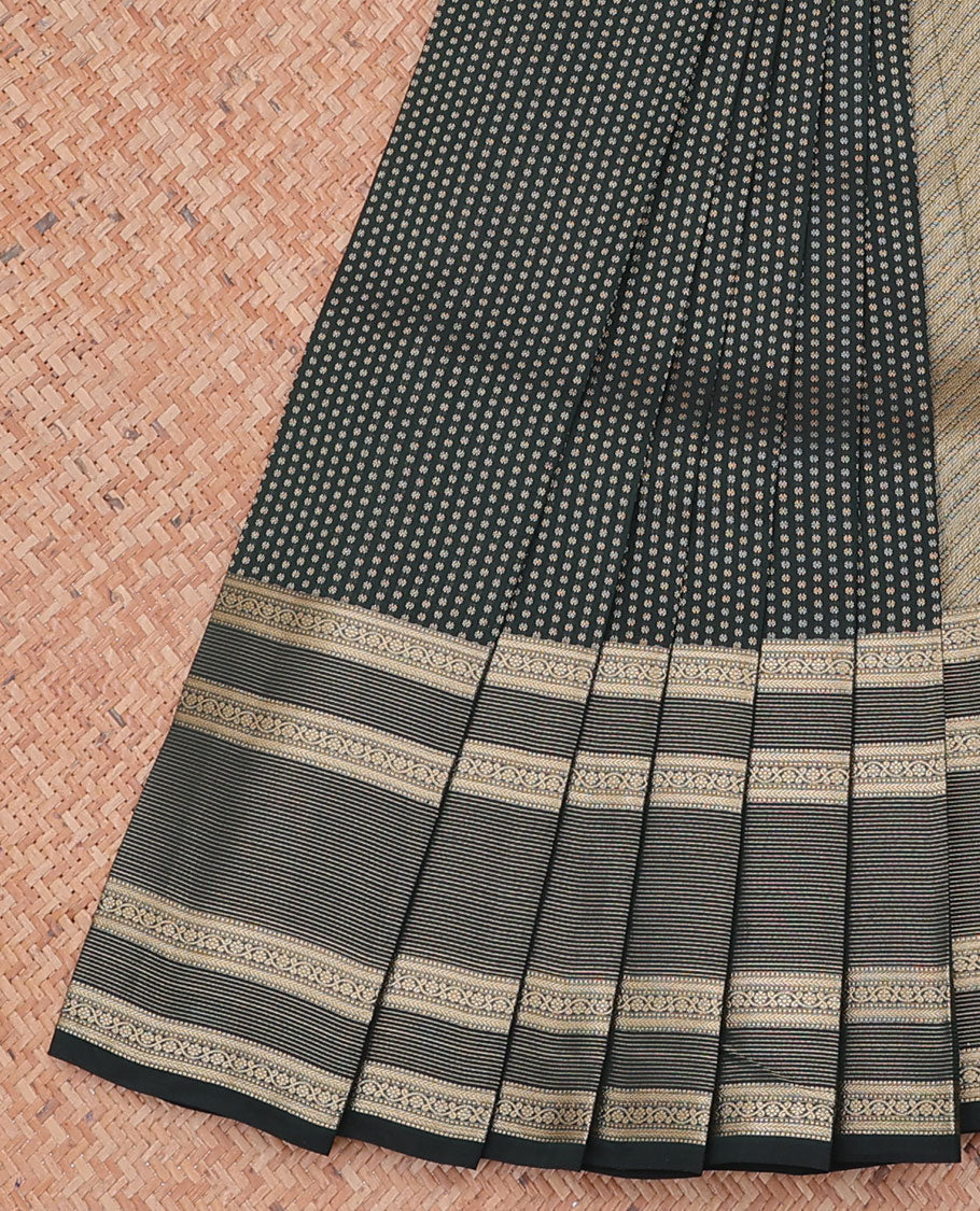 Green zari design vasundhara silk-mix saree, traditional design border & pallu of diagonal stripes