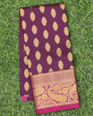 Purple zari buttas navarathna pavadai material, contrast blouse & traditional zari design border