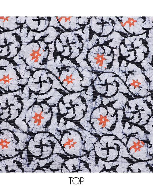 Multi-color chudidhar material,batik-style floral vine printed top,contrast leaf printed bottom & batik-printed dupatta