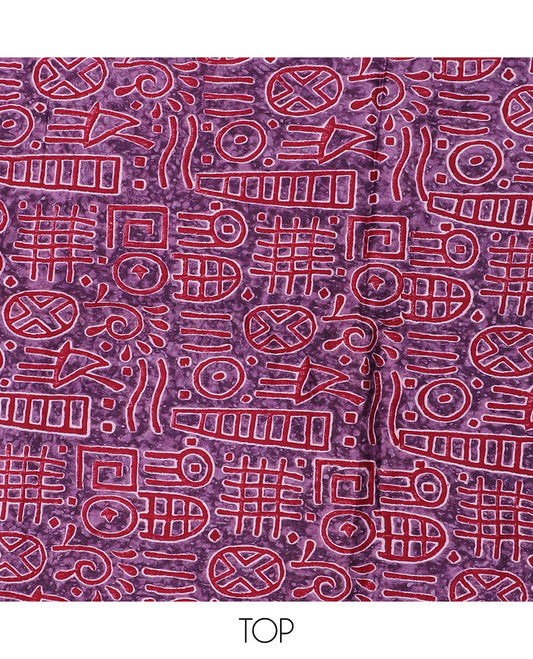 Purple chudidhar material set, geometric printed top, abstract printed bottom & dupatta of checks & batik-print