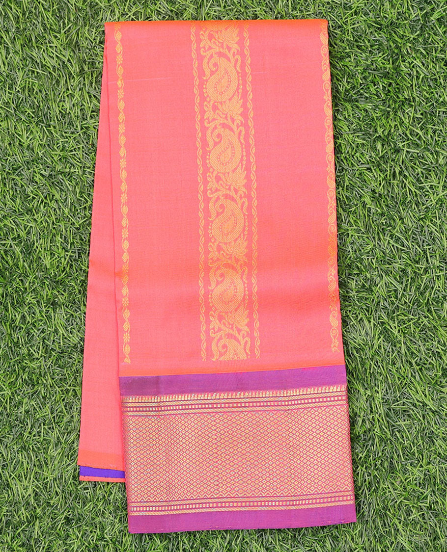 Pink zari design navarathna pavadai material,  contrast blouse & border of traditional zari designs