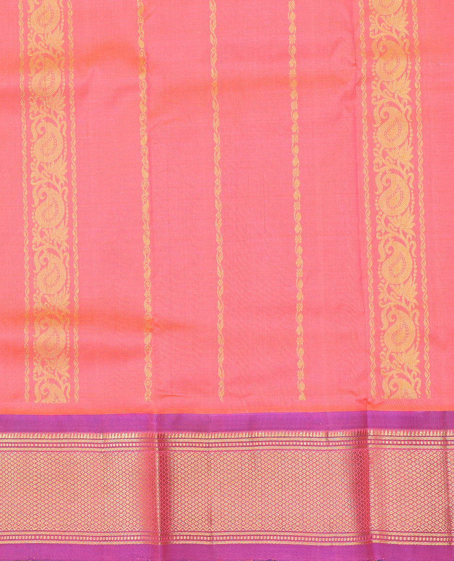 Pink zari design navarathna pavadai material,  contrast blouse & border of traditional zari designs