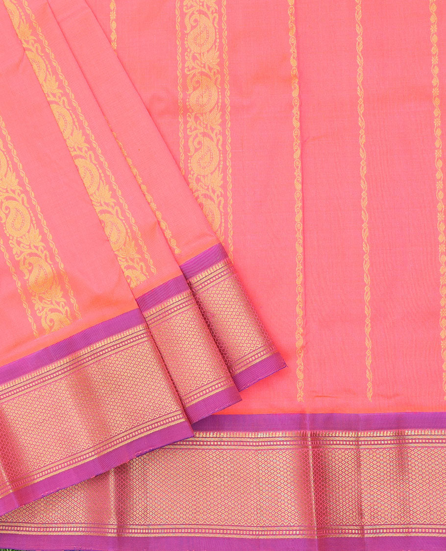 Pink zari design navarathna pavadai material,  contrast blouse & border of traditional zari designs