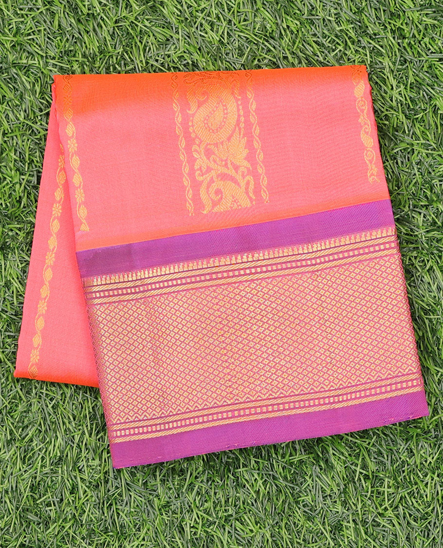Pink zari design navarathna pavadai material,  contrast blouse & border of traditional zari designs