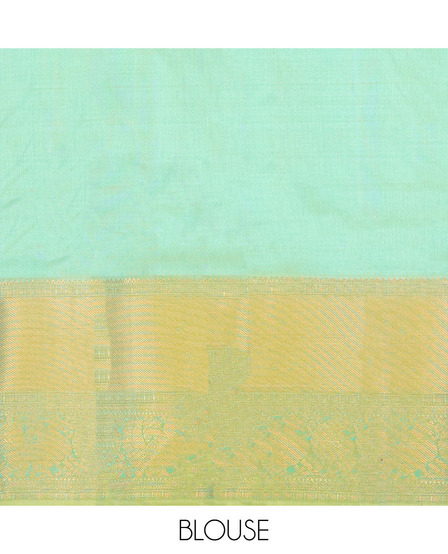 Blue zari design navarathna pavadai material, contrast blouse & border of traditional zari designs