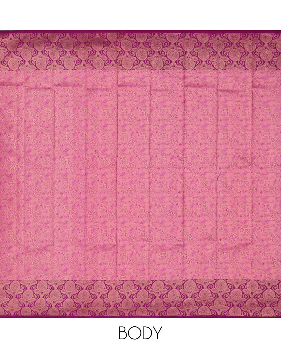 Pink jacquard kancheepuram wedding silksaree, contrast chakram design border & pallu of jaal design
