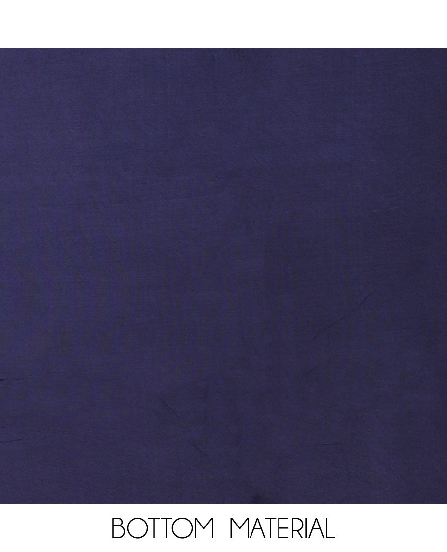 Blue chudidar material set, paisley printed, plain bottom & intricately ajrakh printed dupatta