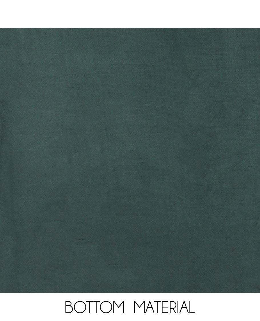 Green chudidar material set, paisley printed, plain bottom & intricately ajrakh printed dupatta