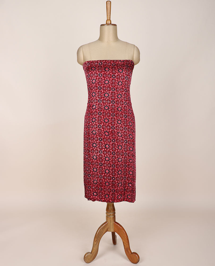 Maroon chudidar material set, ajrakh printed, plain bottom & intricately ajrakh printed dupatta
