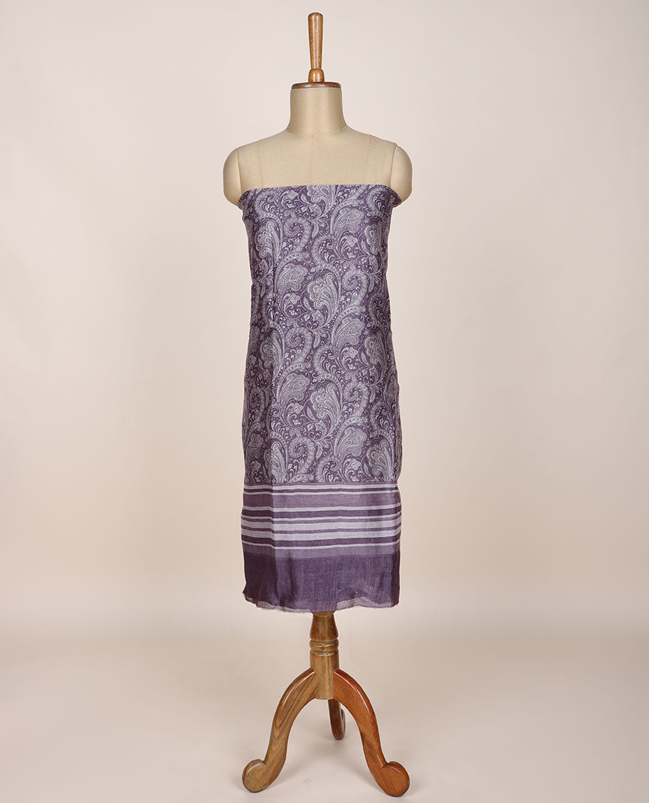 Lavender chudidar material set, intricately printed top, plain bottom & stripes printed dupatta