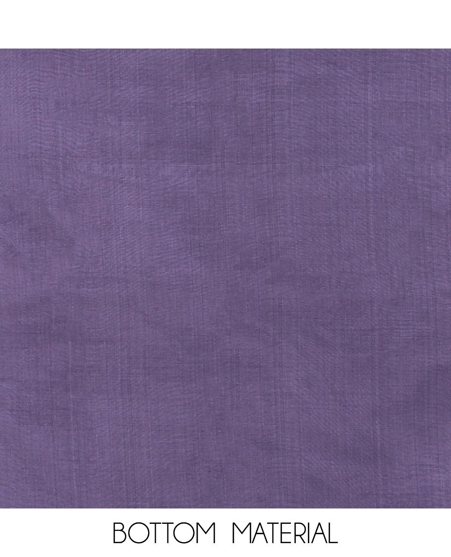 Lavender chudidar material set, intricately printed top, plain bottom & stripes printed dupatta
