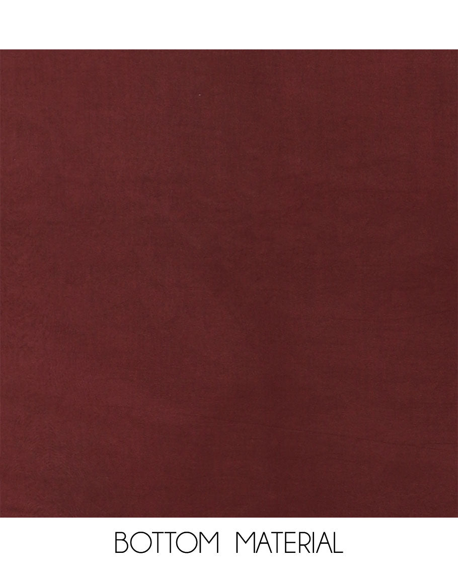 Maroon chudidar material set, batik-style floral printed top, plain bottom & batik printed dupatta