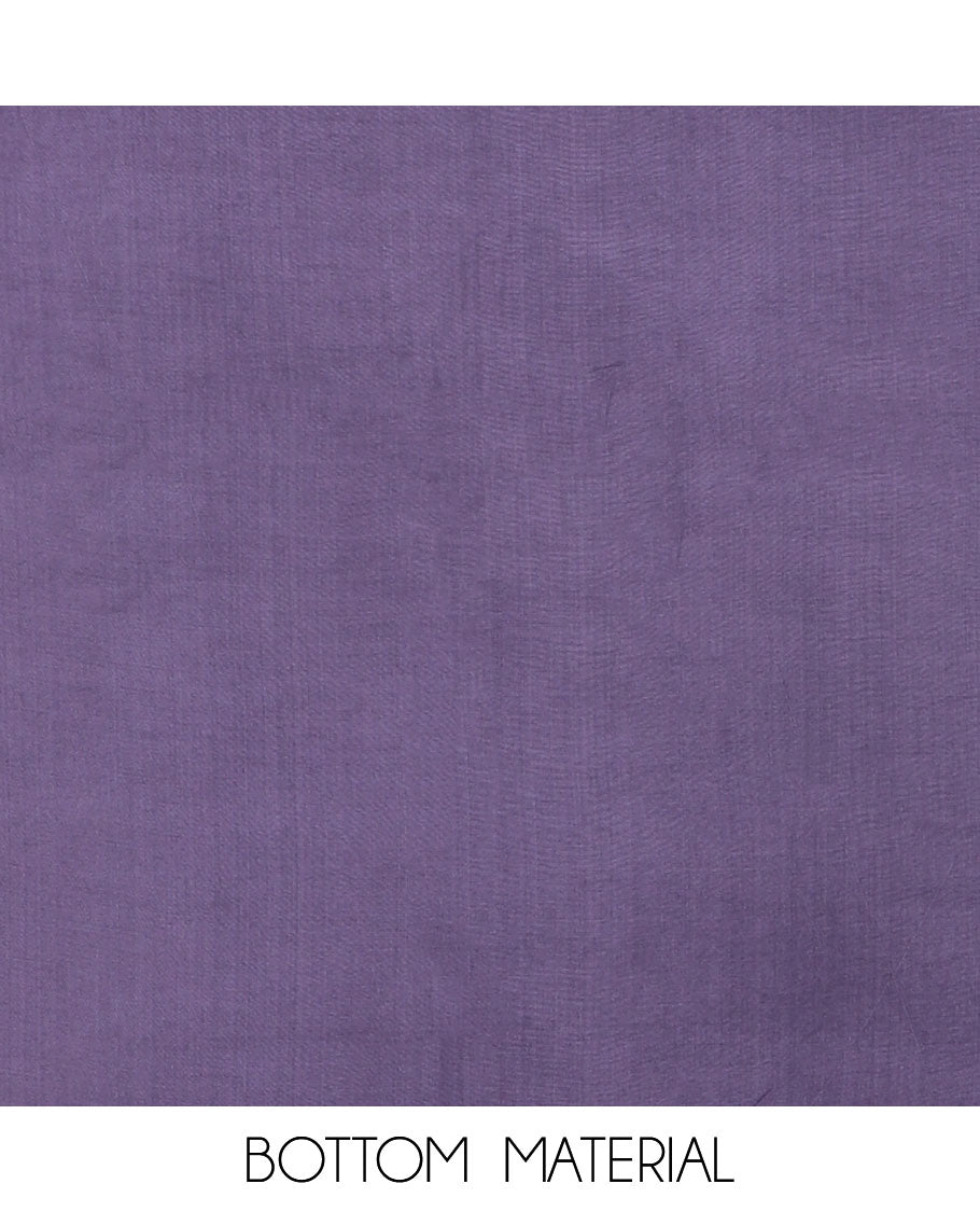 Lavender chudidar material set, ogee patterned printed top, plain bottom & stripes printed dupatta