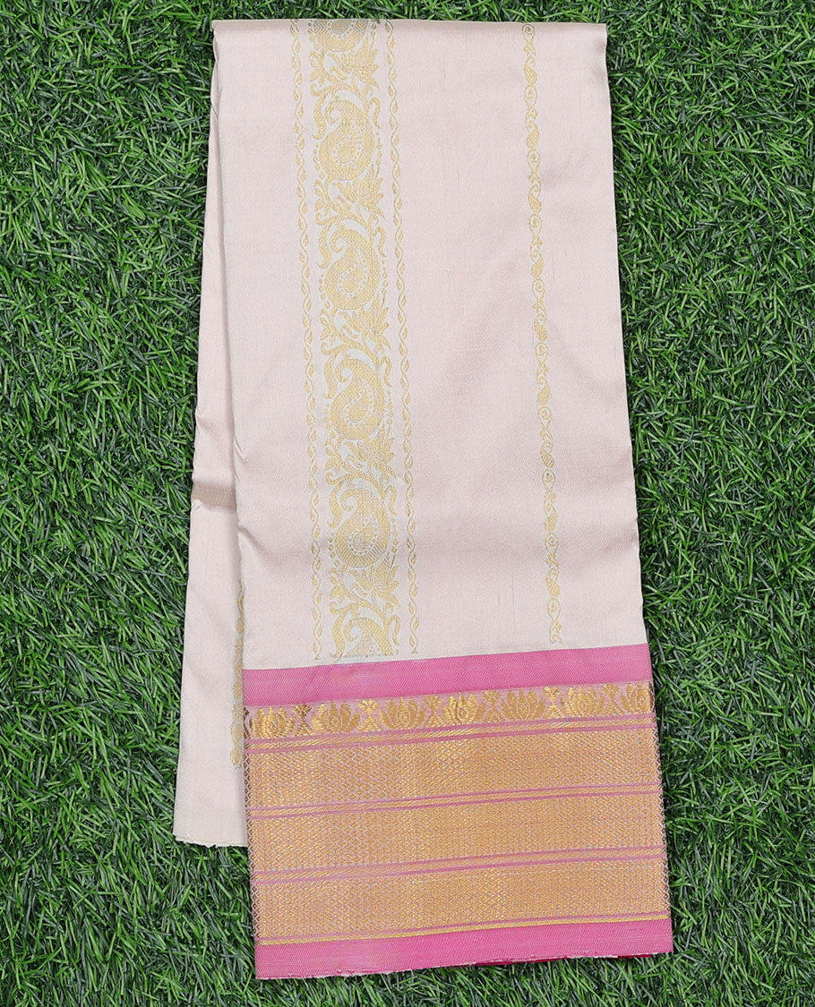 Cream zari design navarathna pavadai material,  contrast blouse & border of traditional zari designs