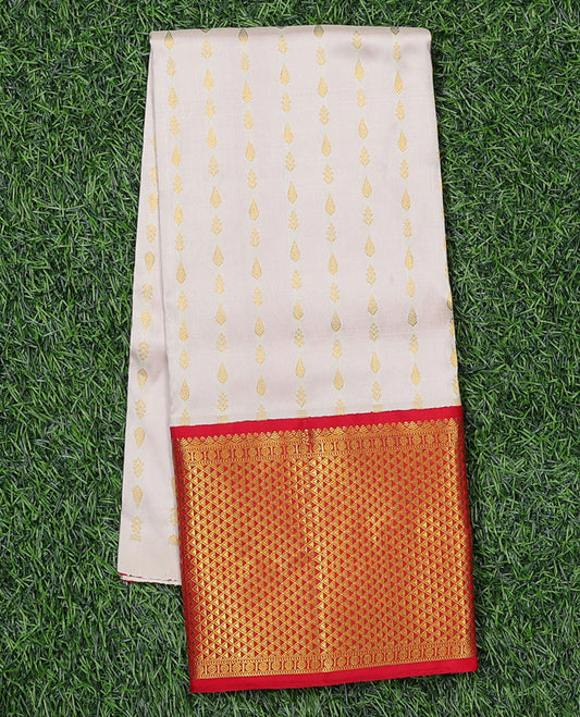 Cream zari design navarathna pavadai material, contrast blouse & border of traditional zari designs