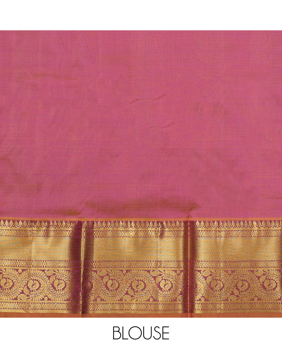 Multi-color checked & zari buttas navarathna pavadai material, contrast blouse & border of traditional zari designs