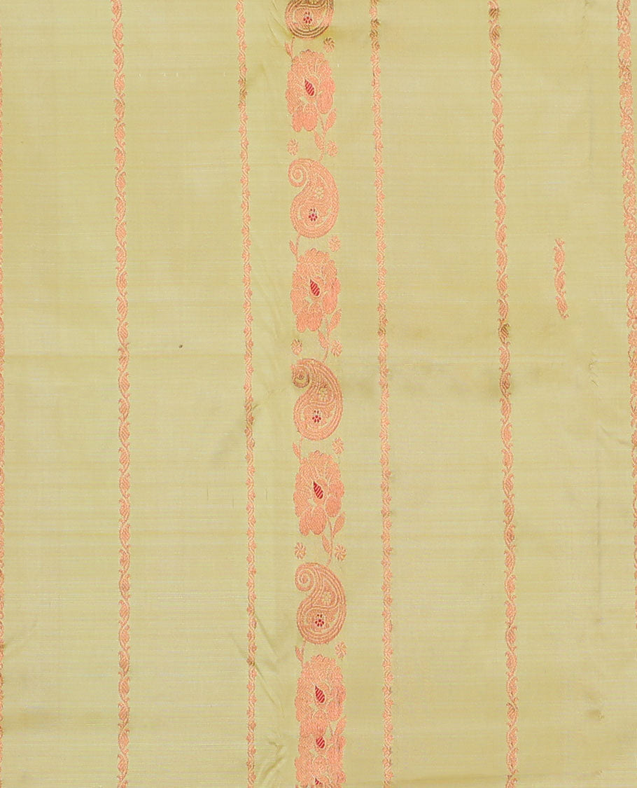 Yellow zari designs navarathna pavadai material, contrast blouse & traditional zari design border