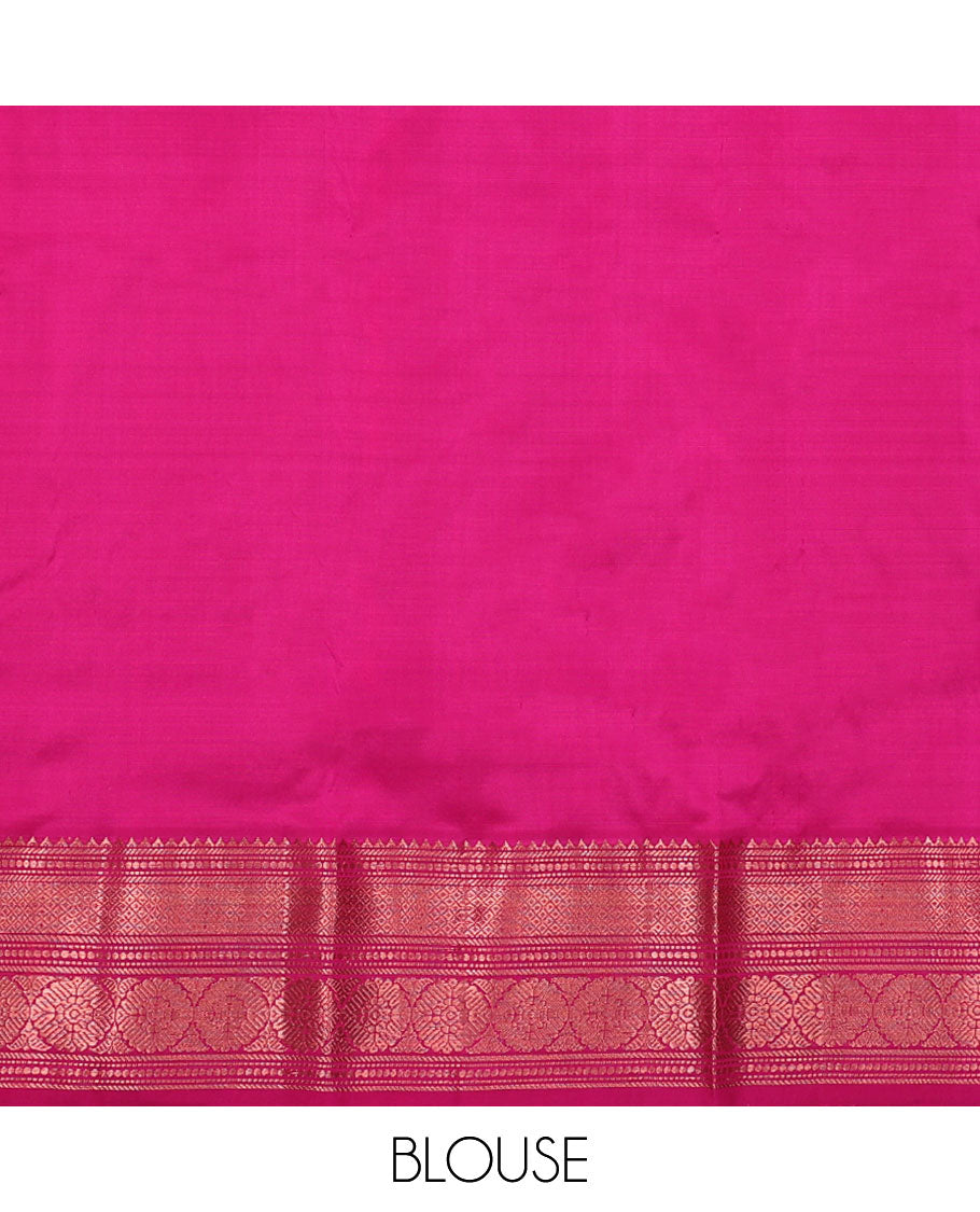 Yellow zari designs navarathna pavadai material, contrast blouse & traditional zari design border