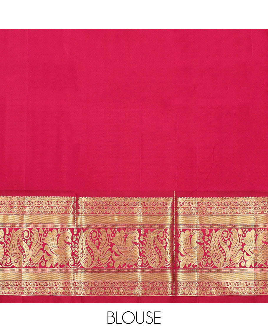 Orange zari buttas navarathna pavadai material, contrast blouse & traditional zari design border