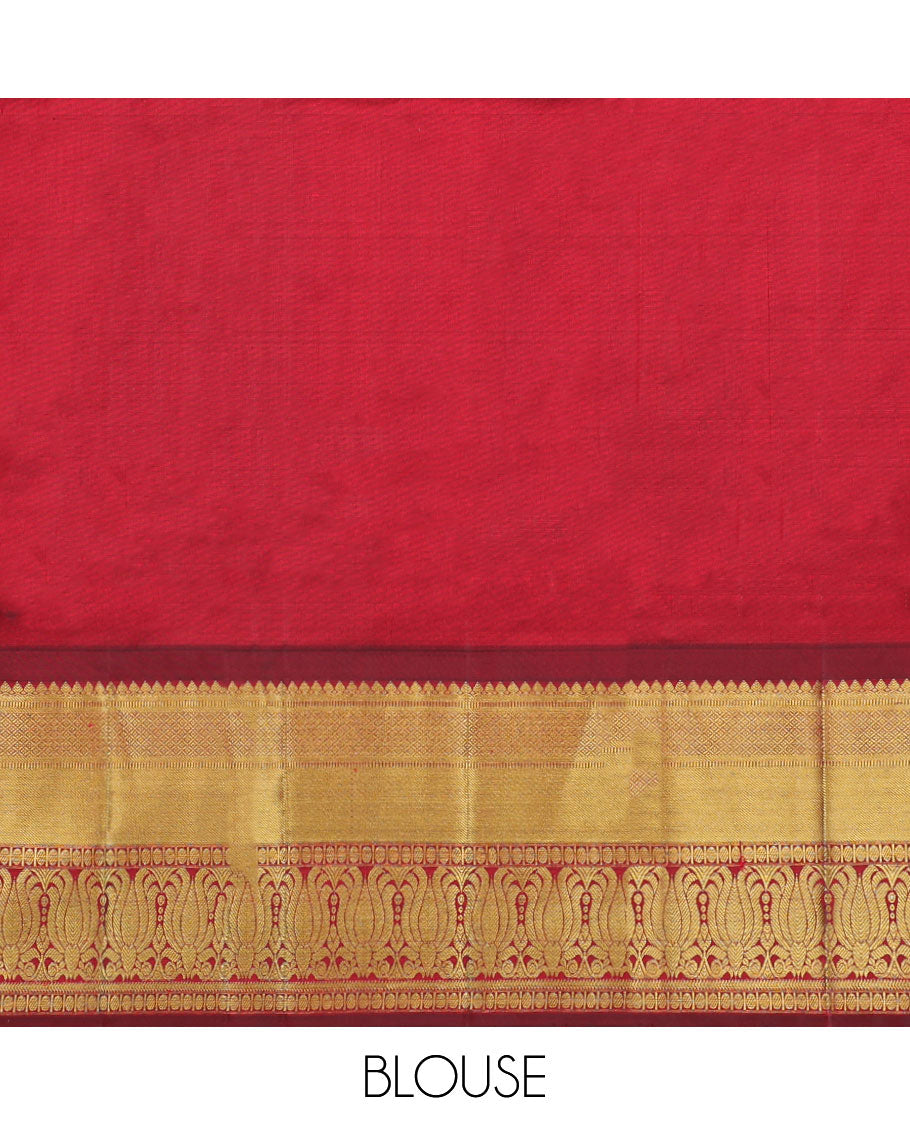 Blue zari buttas navarathna pavadai material, contrast blouse & traditional zari design border