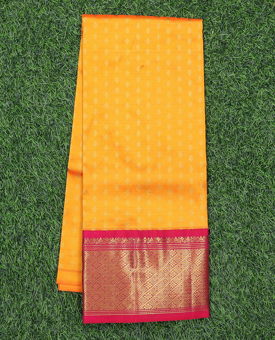 Orange zari buttas navarathna pavadai material, contrast blouse & traditional zari design border