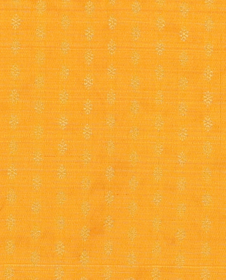 Orange zari buttas navarathna pavadai material, contrast blouse & traditional zari design border