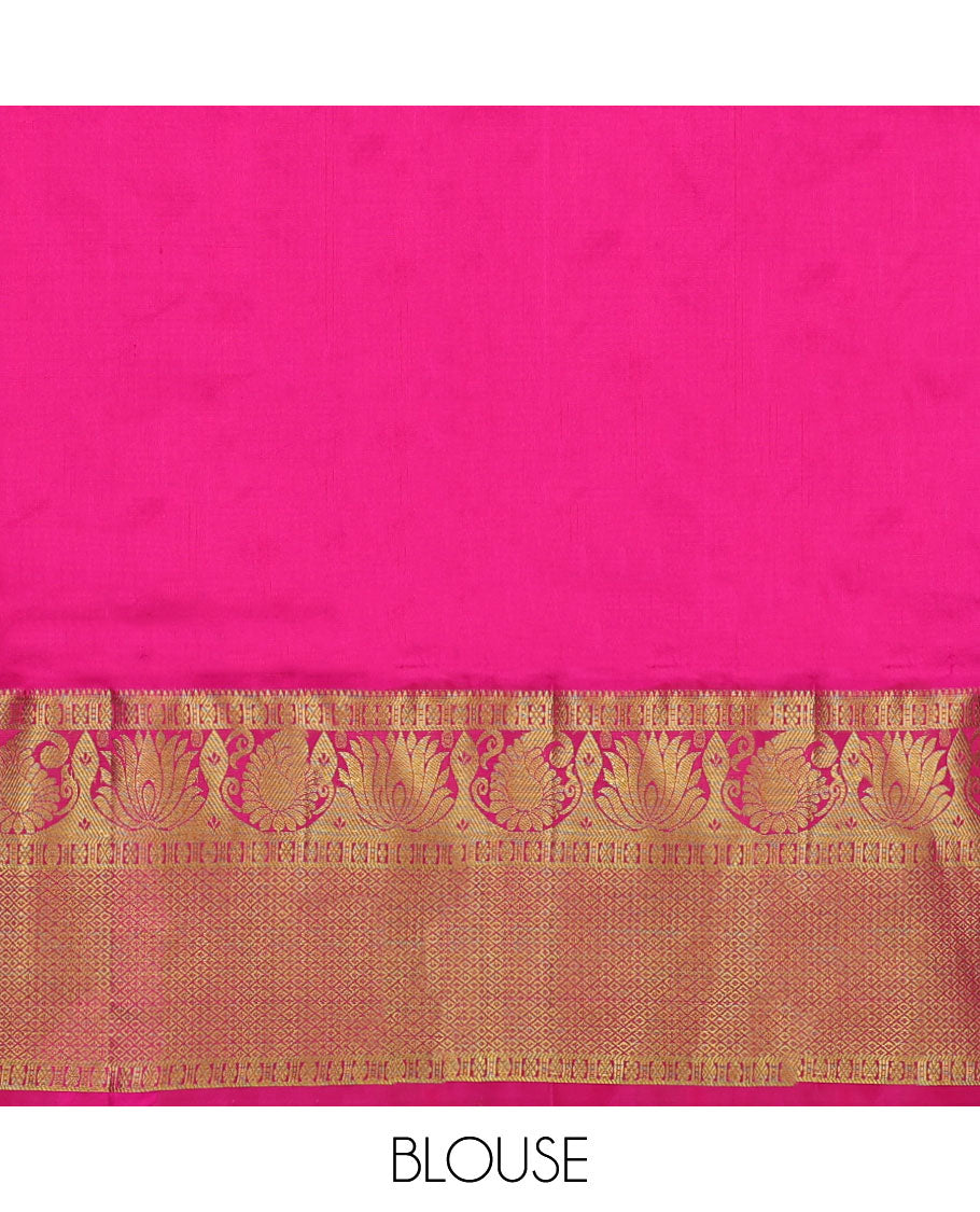 Yellow zari designs navarathna pavadai material, contrast blouse & traditional zari design border