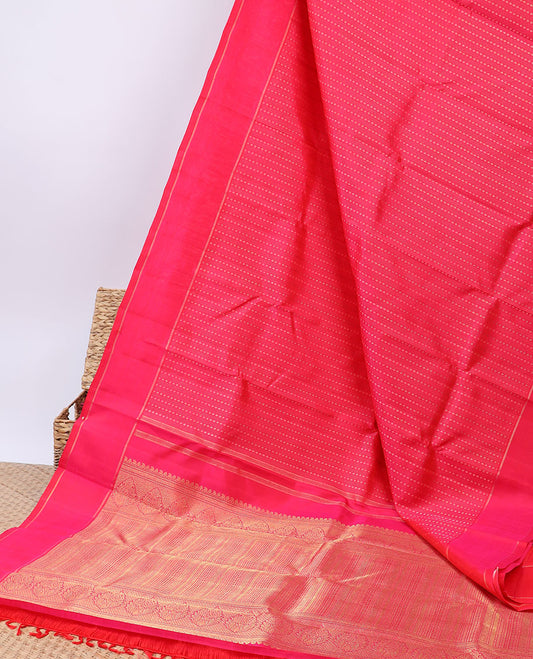 Pink checked silk saree with zari buttas, zari rettai pettu border & pallu of intricate designs
