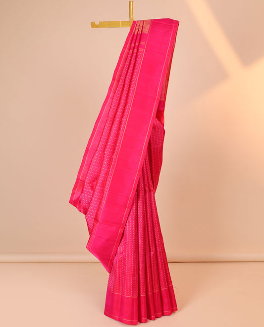 Pink checked silk saree with zari buttas, zari rettai pettu border & pallu of intricate designs