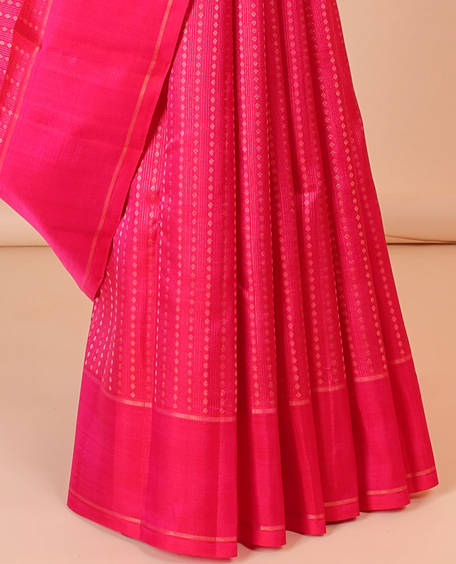 Pink checked silk saree with zari buttas, zari rettai pettu border & pallu of intricate designs