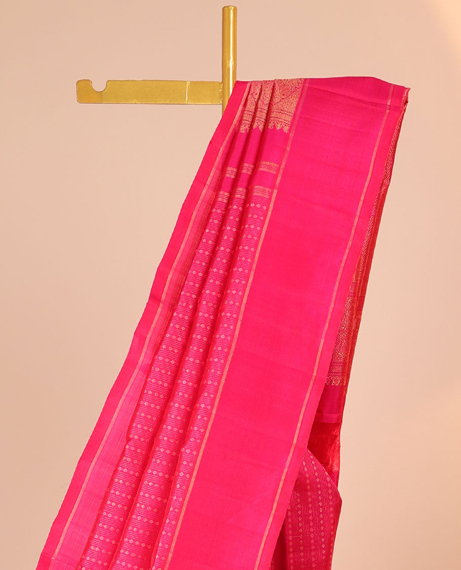 Pink checked silk saree with zari buttas, zari rettai pettu border & pallu of intricate designs
