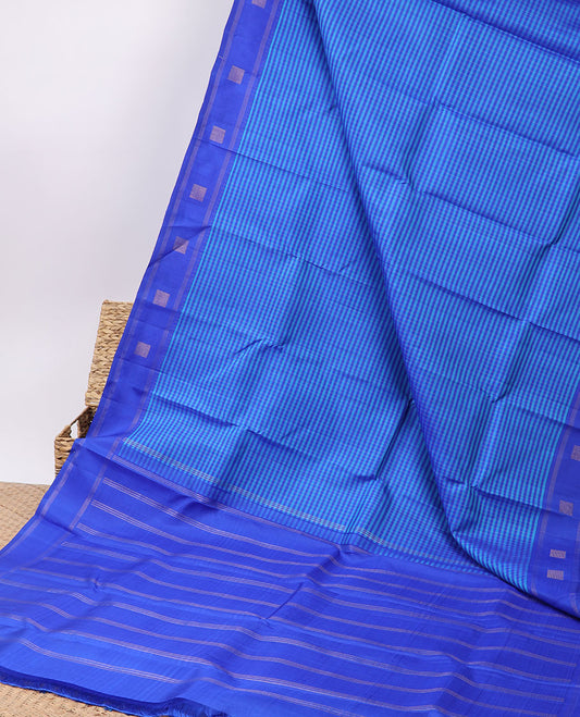 Blue striped silk saree with zari stripes, self-border of stripes & pallu of zari stripes 