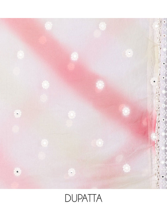 Pink chudidhar material set, embroidered & floral print top, plain bottom & abstract-print & embroidered dupatta