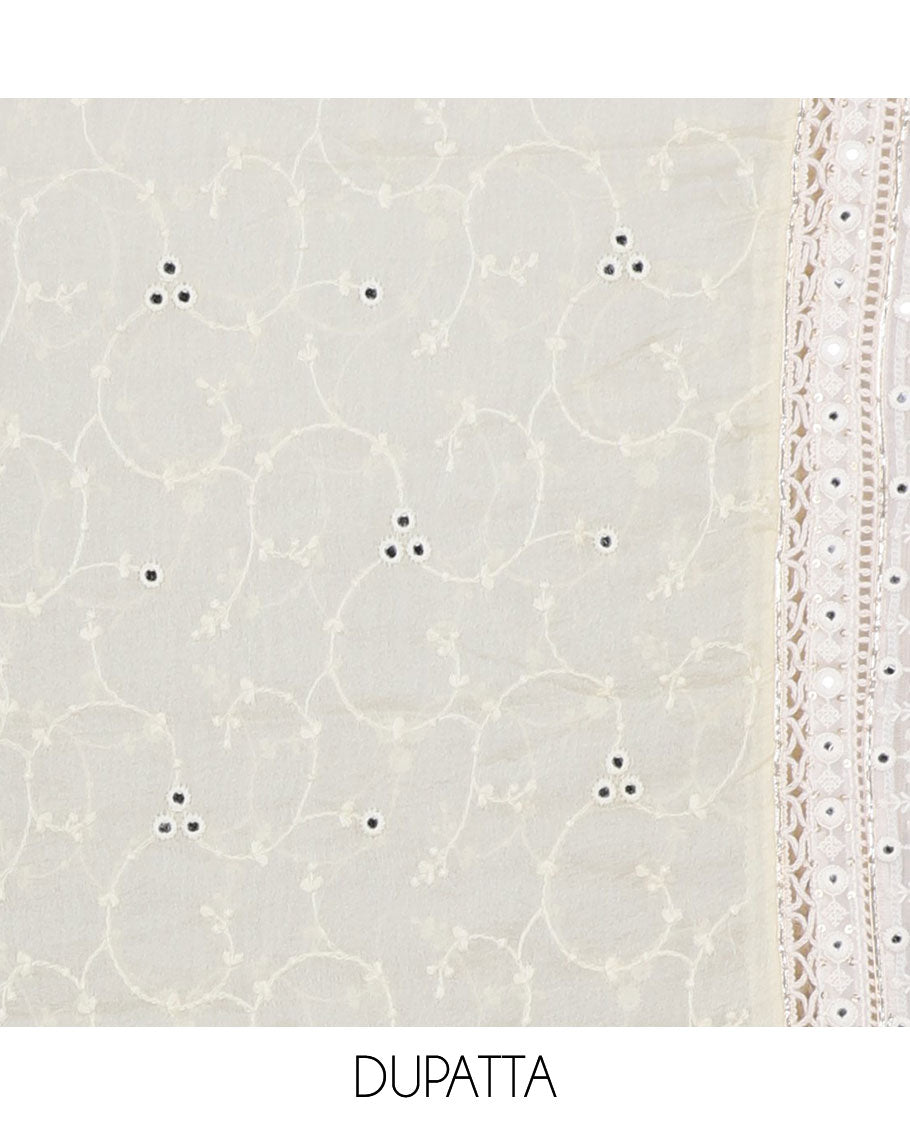 Multi-color chudidhar material set, embroidered & floral print top, plain bottom & floral vine embroidered dupatta