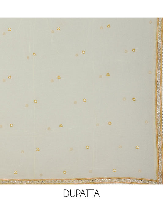 Yellow chudidhar material set, floral motifs printed top, plain bottom & sequins embroidered dupatta