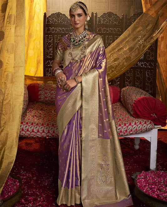 Violet tissue designer catalog saree with zari buttas, traditional design border & pallu of intricate designs