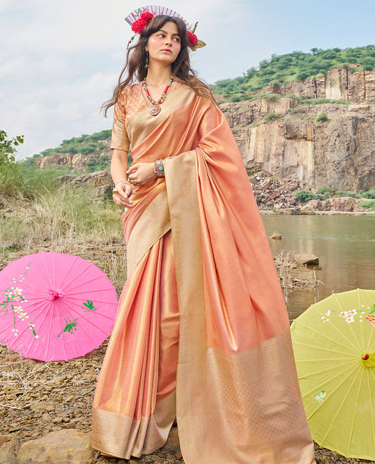 Orange designer catalog saree, traditional zari design border & pallu of intricate designs