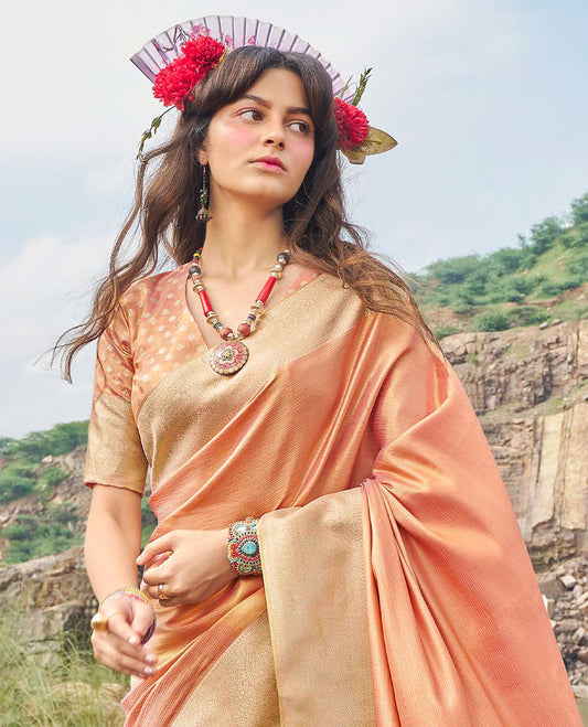 Orange designer catalog saree, traditional zari design border & pallu of intricate designs