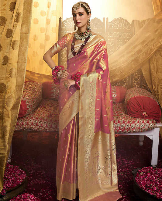 Pink zari buttas tissue designer catalog saree, traditional design border & pallu of intricate designs