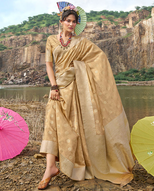 Gold designer catalog saree, traditional zari design border & pallu of intricate designs