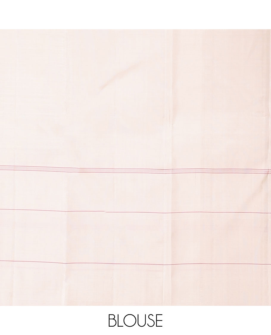 Cream kancheepuram silksaree with malli mokku buttas,malli mokku border & pallu of pillaiyar mokku