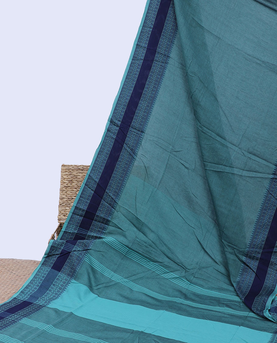 Yellow plain design khadi cotton saree, contrast traditional design border & pallu of stripes