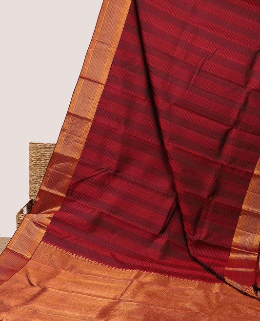 Maroon striped silk saree, zari border of manga mokku,muthu,neli,kodi visiry & ara maadam & intricate pallu