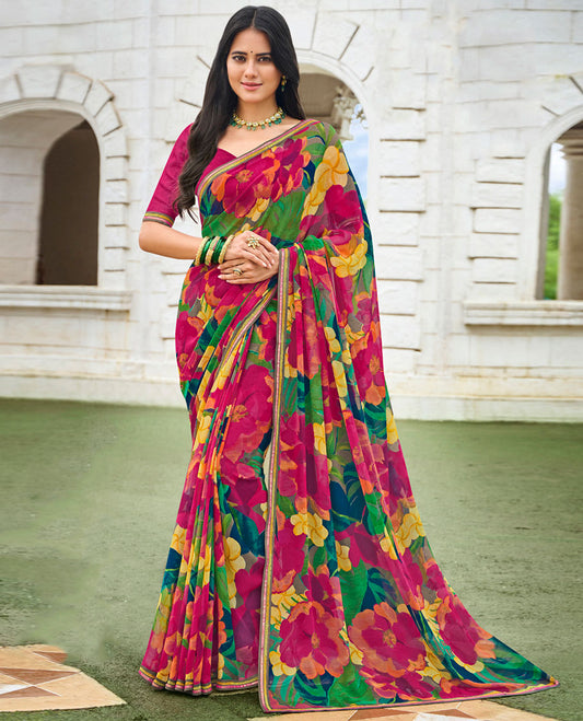 Multi-color floral printed casual wear catalog saree, lace border