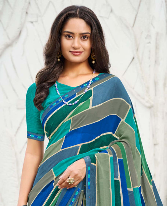 Multi-color checked patterned casual wear catalog saree, embroidered  border