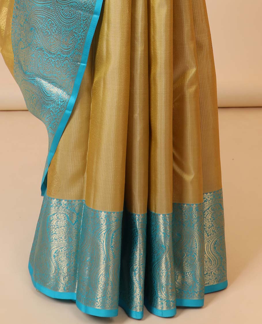 Mustard zari buttas silksaree, contrast zari border & pallu of rekku,kodi visiry & arumbu manga