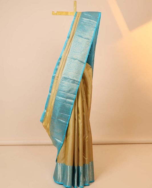 Mustard zari buttas silksaree, contrast zari border & pallu of rekku,kodi visiry & arumbu manga