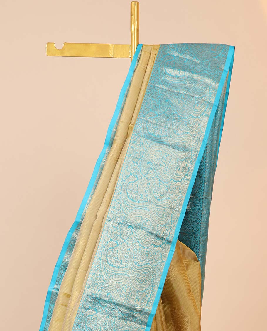 Mustard zari buttas silksaree, contrast zari border & pallu of rekku,kodi visiry & arumbu manga