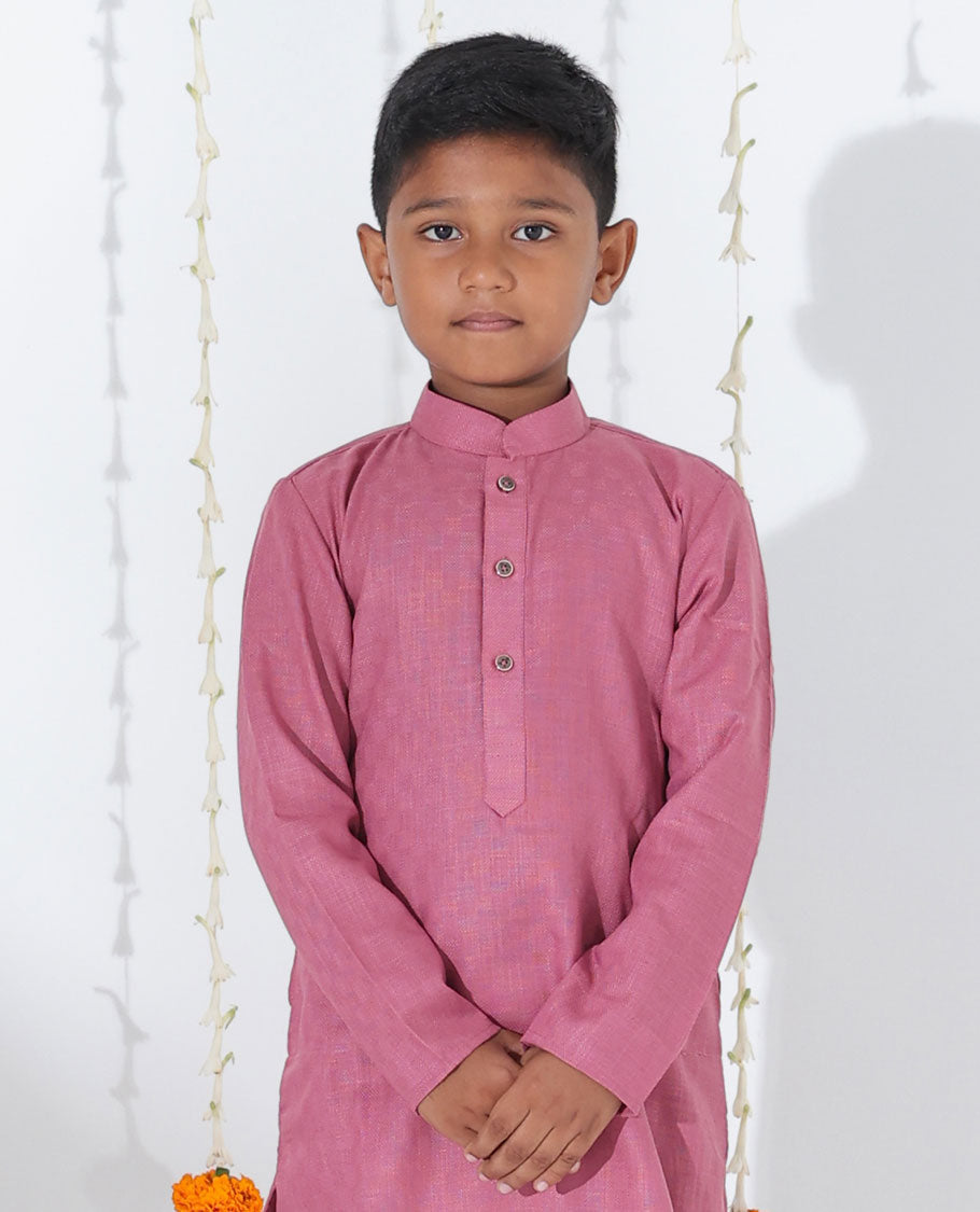 Rosewood pink cotton kurta set with sparely checked full-sleeve kurta & contrast pants